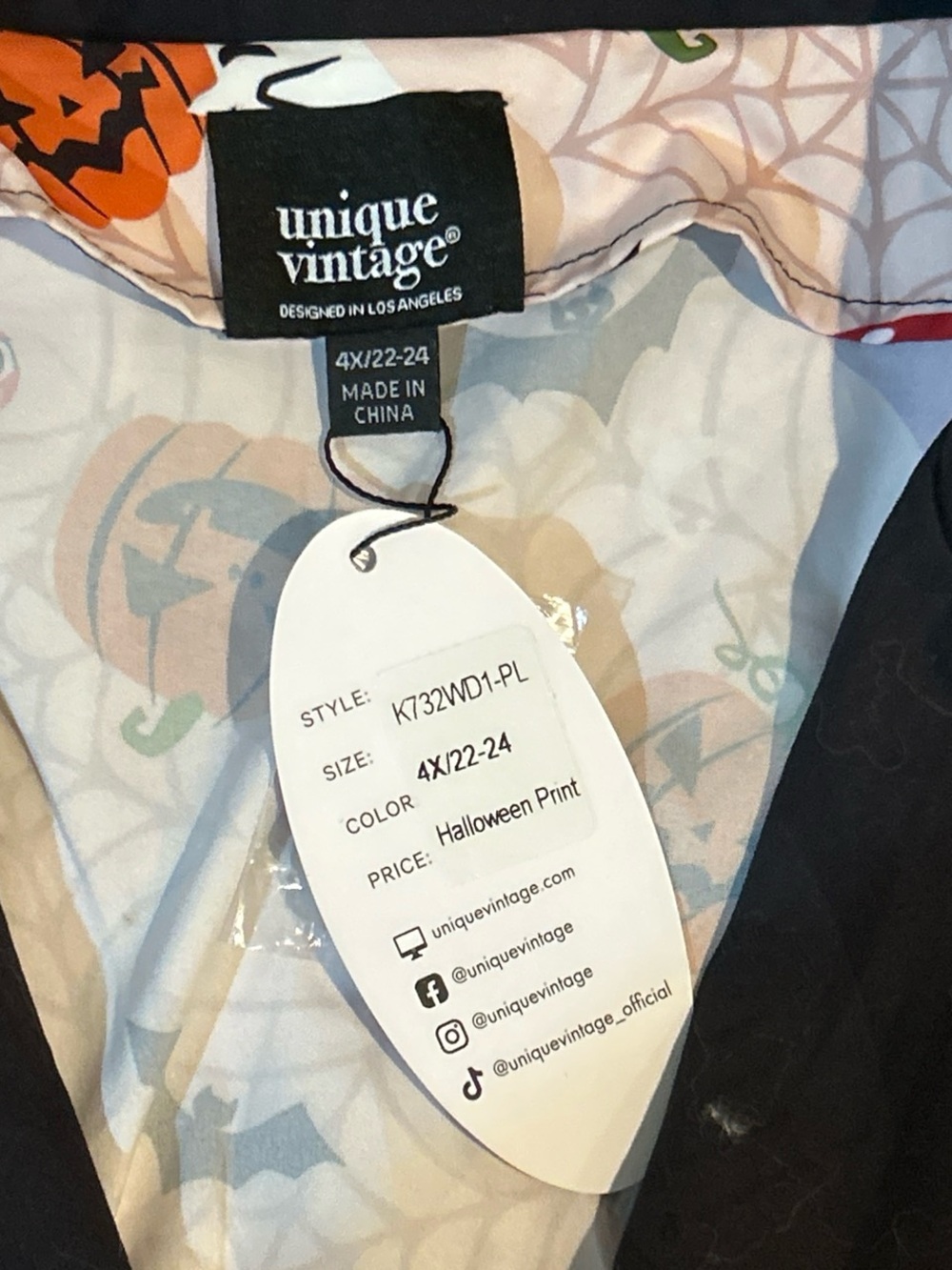 Unique Vintage Halloween Pumpkin Print Dress with Black Collar - Picture 9 of 9